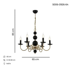 Lustra HubRom, ARGUN 5006-0926-64 65x65xHmax85 cm 6xE14-40W Negru / Antiq