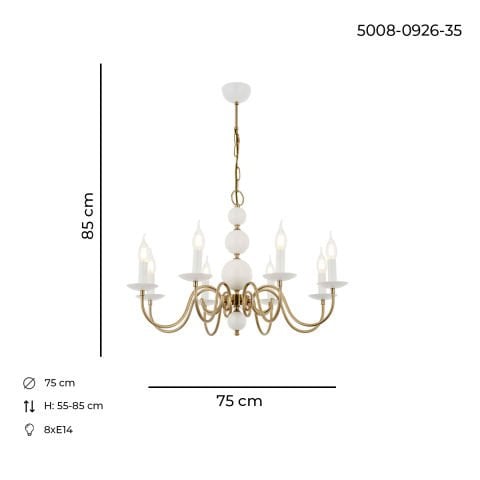 Lustra HubRom, ARGUN 5008-0926-35 75x75xHmax85 cm 8xE14-40W Alb / Antiq