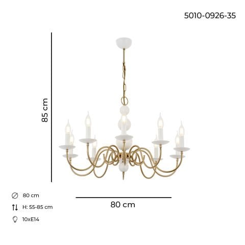 Lustra HubRom, ARGUN 5010-0926-35 80x80xHmax85 cm 10xE14-40W Alb / Antiq