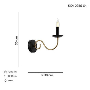 Aplica HubRom, ARGUN 5101-0926-64 12x18xHmax30 cm 8xE14-40W Negru /Antiq