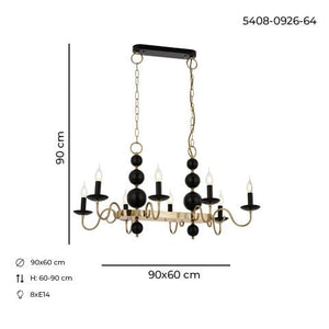 Lustra HubRom, ARGUN 5408-0926-64 90x60xHmax100 cm 8xE14-40W Negru / Antiq