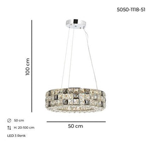 Lustra Led Cristal HubRom, ARIN Crom 5050-2996-51 50x50xHmax100 cm Lumina Calda,Rece,Neutra