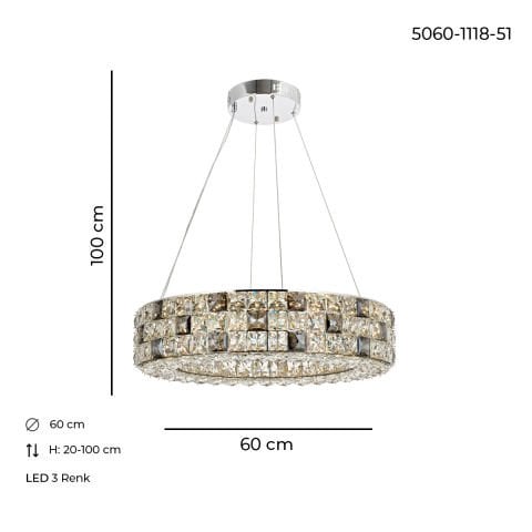Lustra Led Cristal HubRom, ARIN Crom 5060-2996-51 60x60xHmax100 cm Lumina Calda,Rece,Neutra