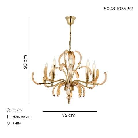 Lustra HubRom, ARTE 5008-1035-52 75x75xHmax90 cm 8xE14-40W Lak Antiq