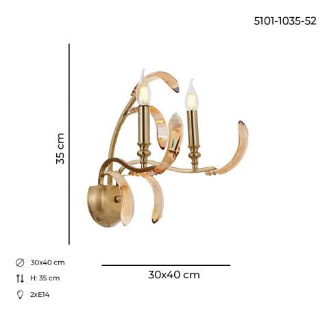 Aplica HubRom, ARTE 5101-1035-52 30x40xHmax35 cm 2xE14-40W Antiq