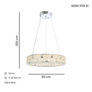 Lustra Led Cristal HubRom, ASIR Crom 5050-1119-51 50x50xHmax100 cm Lumina Calda,Rece,Neutra