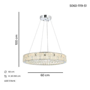 Lustra Led Cristal HubRom, ASIR Crom 5060-1119-51 60x60xHmax100 cm Lumina Calda,Rece,Neutra