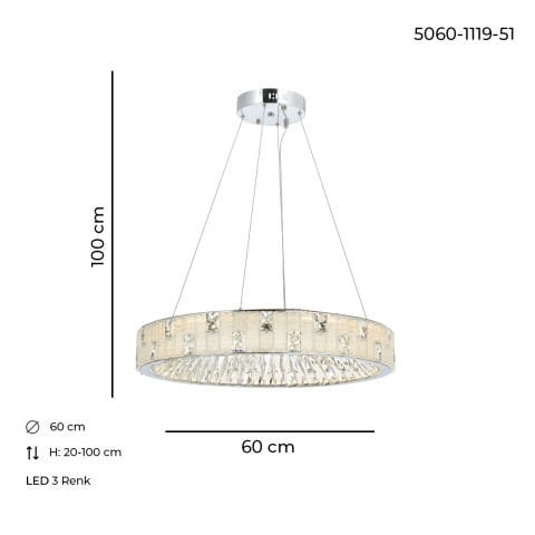 Lustra Led Cristal HubRom, ASIR Crom 5060-1119-51 60x60xHmax100 cm Lumina Calda,Rece,Neutra