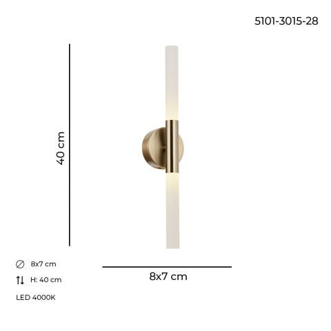 Aplica Led HubRom, BAT Brass 5101-3015-28 8x7xHmax40 cm 4000 K Lumina Neutra