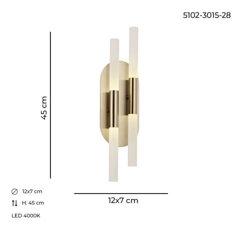 Aplica Led HubRom, BAT Brass 5102-3015-28 12x7xHmax45 cm 4000 K Lumina Neutra