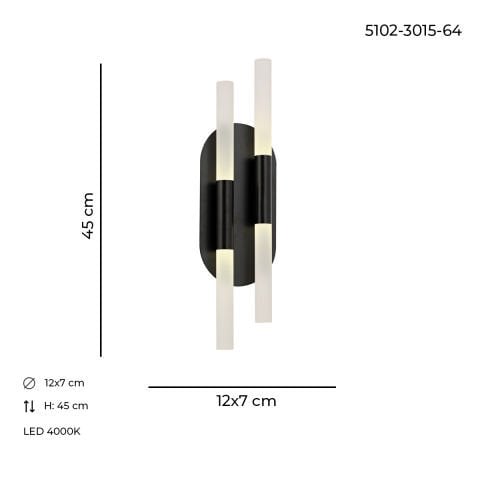 Aplica Led HubRom, BAT Negru 5102-3015-64 12x7xHmax45 cm 4000 K Lumina Neutra