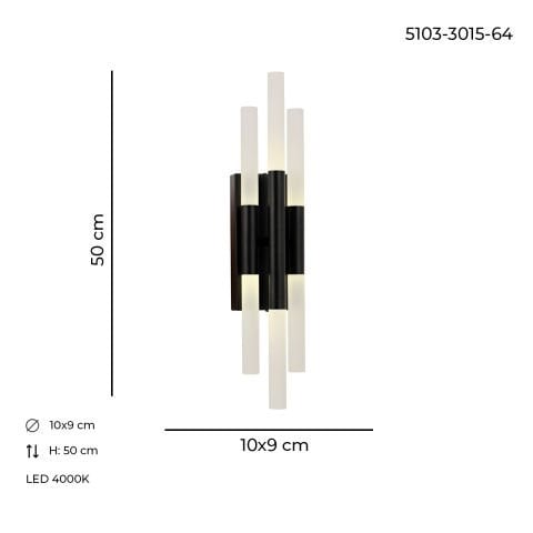 Aplica Led HubRom, BAT Negru 5103-3015-64 10x9xHmax50 cm 4000 K Lumina Neutra