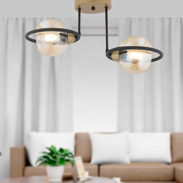 Plafonieara HubRom, BECCA 4100-02-FR-BL 50x35 cm 2xE27-60W Negru /Antiq