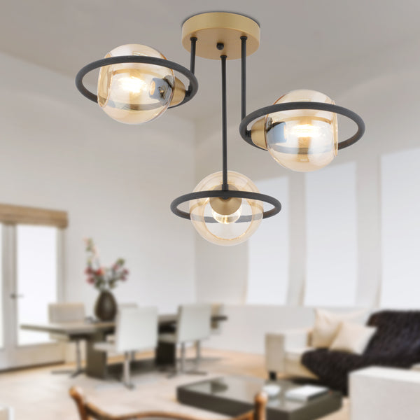 Plafonieara HubRom, BECCA 4100-03-FR-BL 50x38 cm 3xE27-60W Negru /Antiq