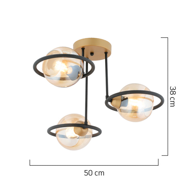 Plafonieara HubRom, BECCA 4100-03-FR-BL 50x38 cm 3xE27-60W Negru /Antiq