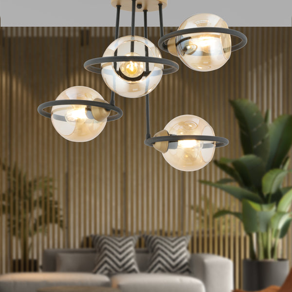 Plafonieara HubRom, BECCA 4100-04-FR-BL 53x53 cm 4xE27-60W Negru /Antiq