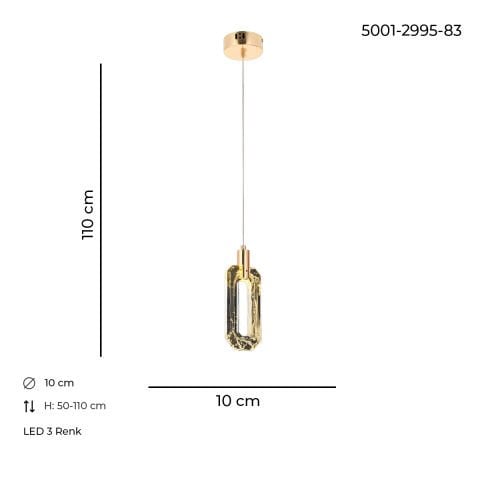 Lustra Led HubRom, BESTE Auriu 5001-2995-83 10x10xHmax100 cm Lumina Calda,Rece,Neutra