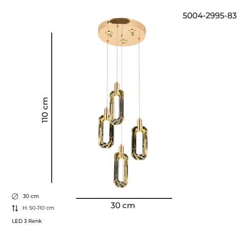 Lustra Led HubRom, BESTE Auriu 5004-2995-83 30x30xHmax110 cm Lumina Calda,Rece,Neutra