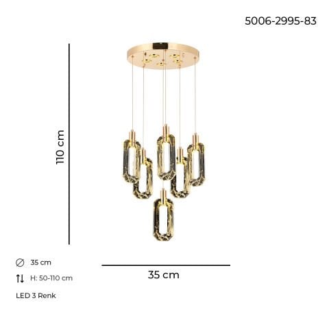 Lustra Led HubRom, BESTE Auriu 5006-2995-83 35x35xHmax110 cm Lumina Calda,Rece,Neutra