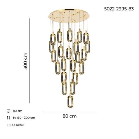 Lustra Led HubRom, BESTE Auriu 5022-2995-83 80x80xHmax150-300 cm Lumina Calda,Rece,Neutra