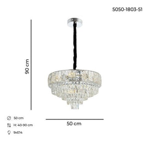 Lustra Cristal HubRom, BILGE 5050-1803-51 50x50xHmax90 cm 9xE14-40W Crom