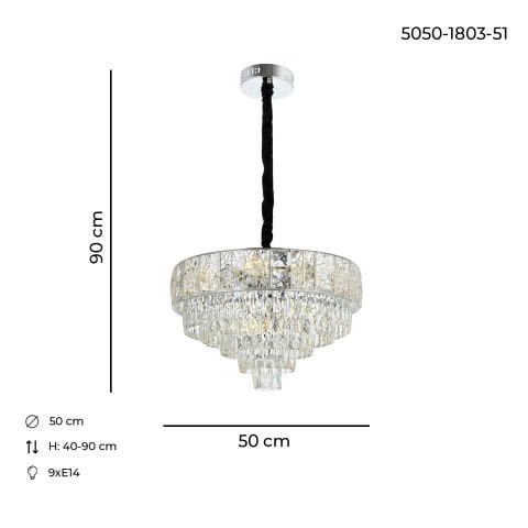 Lustra Cristal HubRom, BILGE 5050-1803-51 50x50xHmax90 cm 9xE14-40W Crom