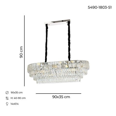 Lustra Cristal HubRom, BILGE 5490-1803-51 90x35xHmax90 cm 14xE14-40W Crom