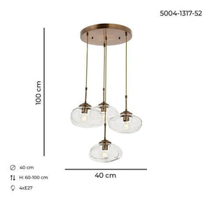 Lustra HubRom, BULUT 5004-1803-52 40x40xHmax100 cm 4xE27-60W Antiq