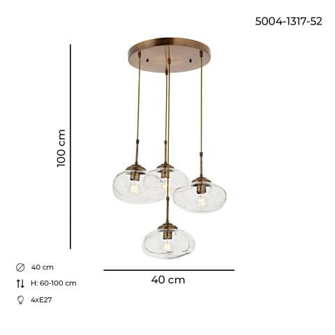 Lustra HubRom, BULUT 5004-1803-52 40x40xHmax100 cm 4xE27-60W Antiq