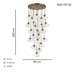 Lustra HubRom, BULUT 5022-1317-52 90x90xHmax300 cm 22xE27-60W Antiq