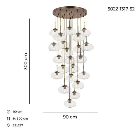 Lustra HubRom, BULUT 5022-1317-52 90x90xHmax300 cm 22xE27-60W Antiq