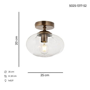 Plafoniera HubRom, BULUT 5025-1317-52 25x25xHmax20 cm 1xE27-60W Antiq