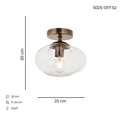 Plafoniera HubRom, BULUT 5025-1317-52 25x25xHmax20 cm 1xE27-60W Antiq