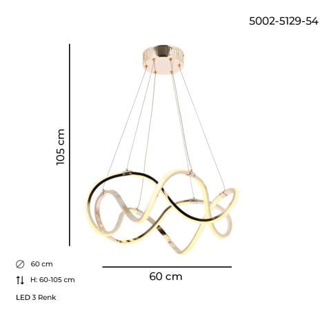 Lustra Led HubRom, BURGAZ Auriu 5002-5129-54 60x60xHmax105 cm 60 W / 3200 L  Lumina Calda,Rece,Neutra