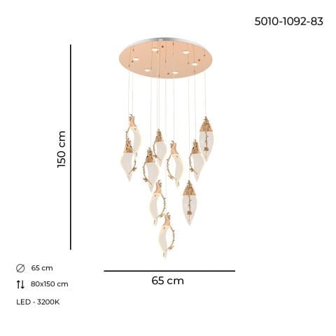 Lustra Led HubRom, CHERRY Auriu 5010-1092-83 65x65xHmax200 cm 3200 K Lumina Neutra