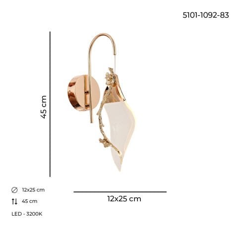 Aplica Led HubRom, CHERRY Auriu 5101-1092-83 12x25xHmax45 cm 3200 K Lumina Neutra