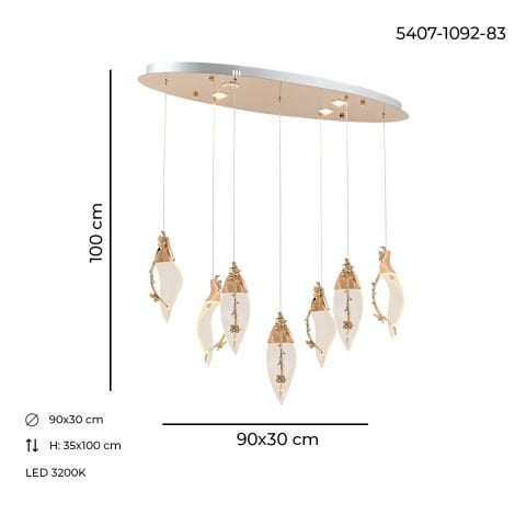 Lustra Led HubRom, CHERRY Auriu 5407-1092-83 70x30xHmax200 cm 3200 K Lumina Neutra