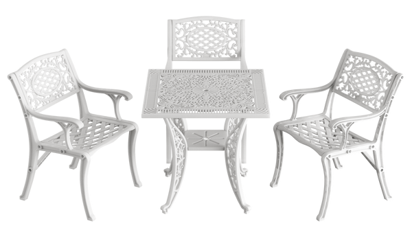 Set Mobilier Gradina HubRom, 1xMasa Patrata(75x75x72), 3xScaun CUNDA(43x42x50x91) Alb