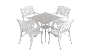 Set Mobilier Gradina HubRom, 1xMasa Patrata(75x75x72), 4xScaun CUNDA(43x42x50x91) Alb