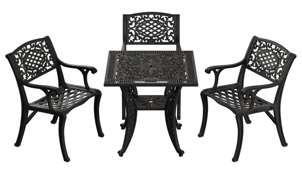 Set Mobilier Gradina HubRom, 1xMasa Patrata(75x75x72), 3xScaun CUNDA(43x42x50x91) Negru