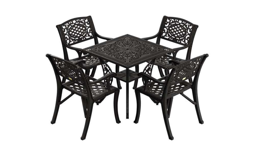 Set Mobilier Gradina HubRom, 1xMasa Patrata(75x75x72), 4xScaun CUNDA(43x42x50x91) Negru
