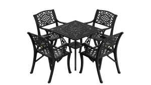 Set Mobilier Gradina HubRom, 1xMasa Patrata(75x75x72), 4xScaun CUNDA(43x42x50x91) Negru