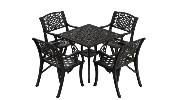 Set Mobilier Gradina HubRom, 1xMasa Patrata(75x75x72), 4xScaun CUNDA(43x42x50x91) Negru