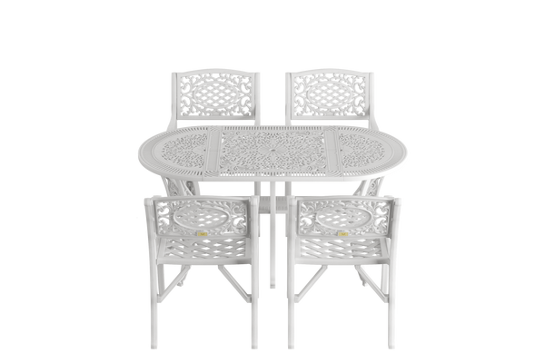 Set Mobilier Gradina HubRom, 1xMasa Ovala(75x150x72), 4xScaun CUNDA(43x42x50x91) Alb