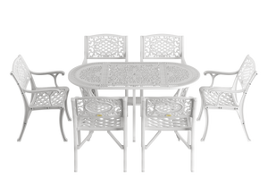 Set Mobilier Gradina HubRom, 1xMasa Ovala(75x150x72), 6xScaun CUNDA(43x42x50x91) Alb