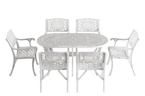 Set Mobilier Gradina HubRom, 1xMasa Ovala(75x150x72), 6xScaun CUNDA(43x42x50x91) Alb