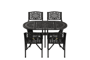 Set Mobilier Gradina HubRom, 1xMasa Ovala(75x150x72), 4xScaun CUNDA(43x42x50x91) Negru