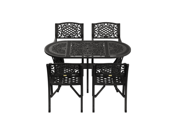 Set Mobilier Gradina HubRom, 1xMasa Ovala(75x150x72), 4xScaun CUNDA(43x42x50x91) Negru