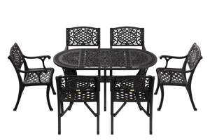 Set Mobilier Gradina HubRom, 1xMasa Ovala(75x150x72), 6xScaun CUNDA(43x42x50x91) Negru