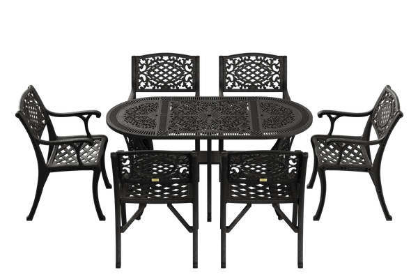 Set Mobilier Gradina HubRom, 1xMasa Ovala(75x150x72), 6xScaun CUNDA(43x42x50x91) Negru